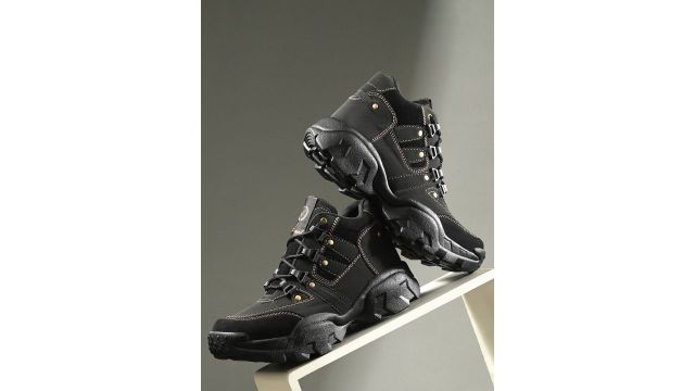 Black mid-top biker boots
