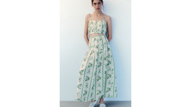 Flared Linen-Blend Skirt