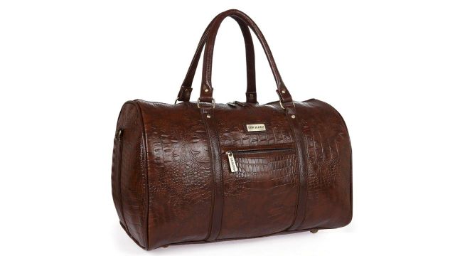 Fur Jaden Brown Textured Leatherette Weekender Duffle Bag