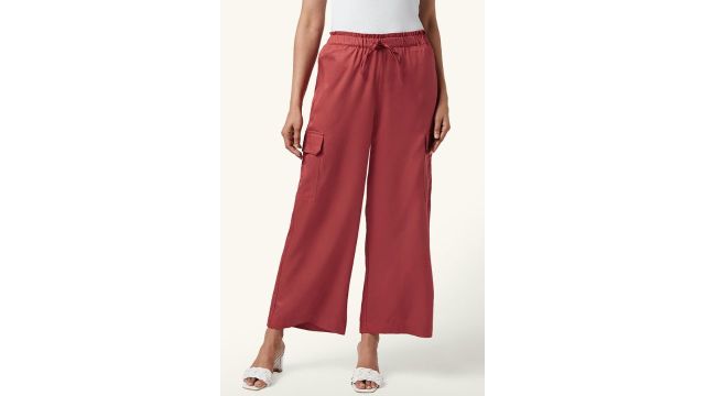 HONEY Rust Solid Full Length High Rise Casual Women Relaxed Fit Trousers