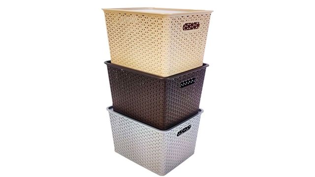 HomeStrap Rectangular Set Of 3 Large Plastic Storage Organisers