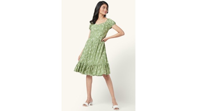 Honey Light Green Printed Dress