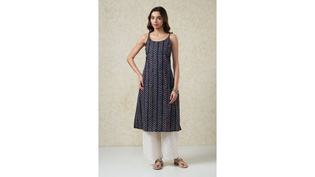 Indigo Chevron Print Sleeveless Kurta