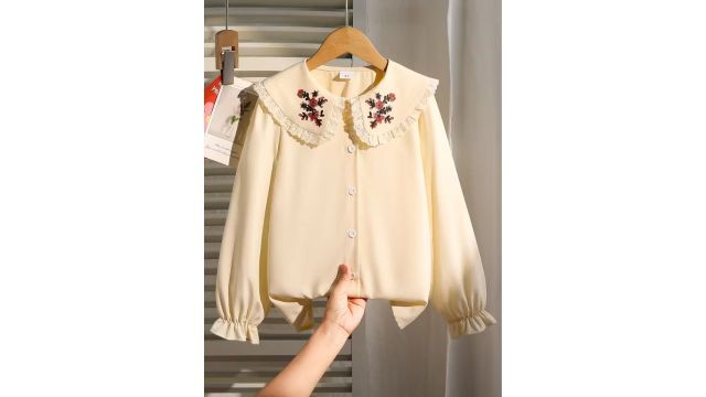 Joshmay Direction Apricot Shirt with Floral Pattern for Girls