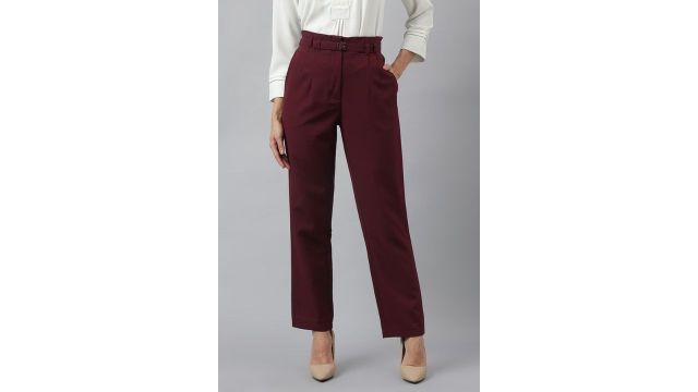 LATIN QUARTERS Maroon Solid Full Length Casual Women Regular Fit Trousers