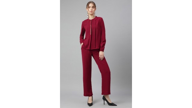 Latin Quarters Maroon Solid Co-ord Set