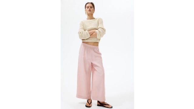 Linen-Blend Ankle-Length Trousers