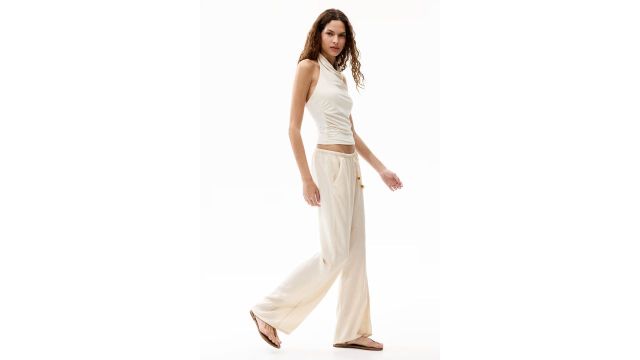 Linen-Blend Drawstring Trousers