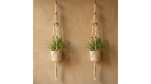 Macrame Plant Hanger 2 Piece Handcrafted Pot Holders