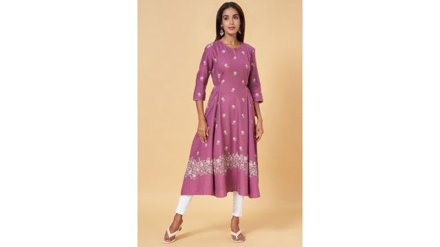 Mauve Print Calf-Length Kurta