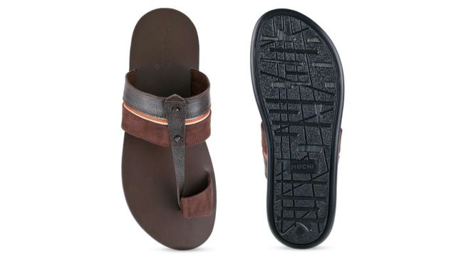 Mochi Men Brown Ethnic Leather Comfort Sandals