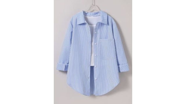 New Spring/Autumn Casual Blue Striped Shirt for Older Girls