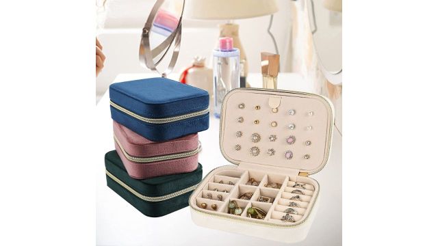 OCEANEVO Velvet Jewellery Box for Women (Beige - 2 Layer)