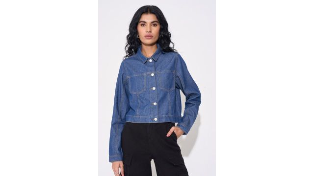 PEOPLE Blue Cropped Denim Jacket