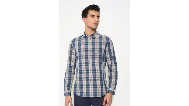 PEREGRINE Blue Tartan Check Button-Up Shirt