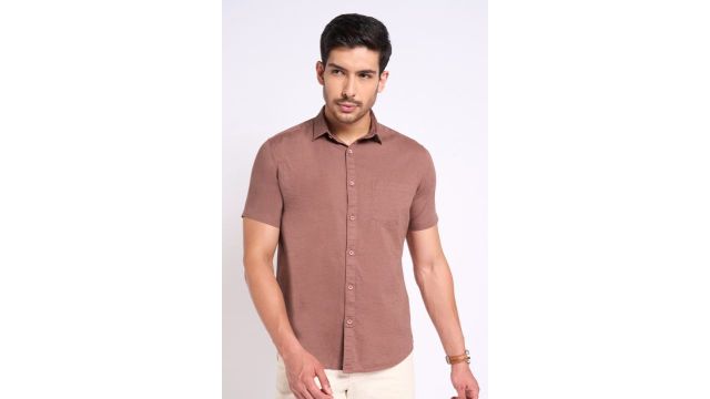 PEREGRINE Mauve Solid Casual Half Sleeves Shirt