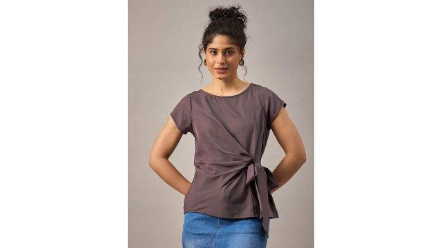 Roadster The Life Co. Women Solid Round Neck Polyester Top