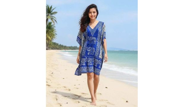 SAM INDOBATIK Batik Mini Kaftan Bohemian Dress
