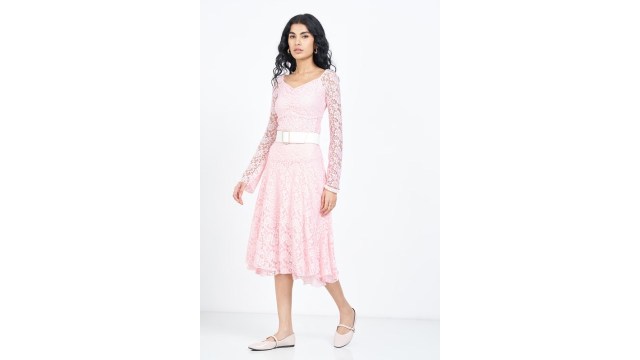 SF Jeans Blush Floral Lace Layered A-Line Midi Skirt