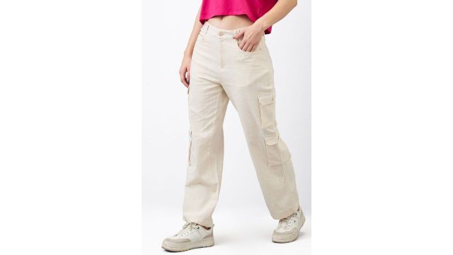 SPYKAR Off White Solid Full Length Casual Women Loose Fit Trousers