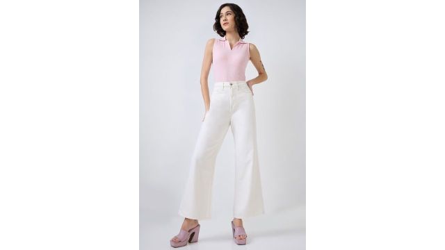 SPYKAR White Solid Ankle Length Casual Women Wide Leg Jeans