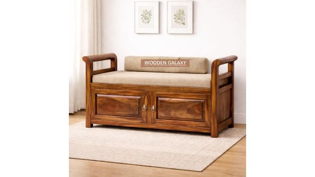 Solid Wood 2 Seater Storage Bench