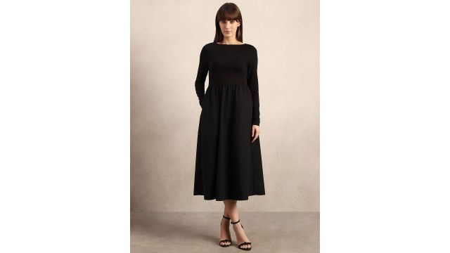 Addison black cotton fit-and-flare midi
