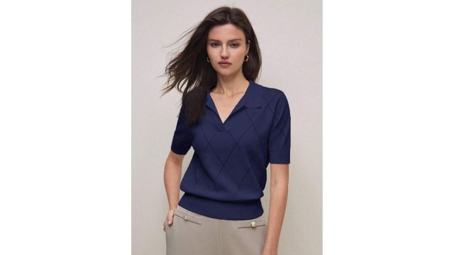 BizChic Navy Blue Polo Collar Pullover