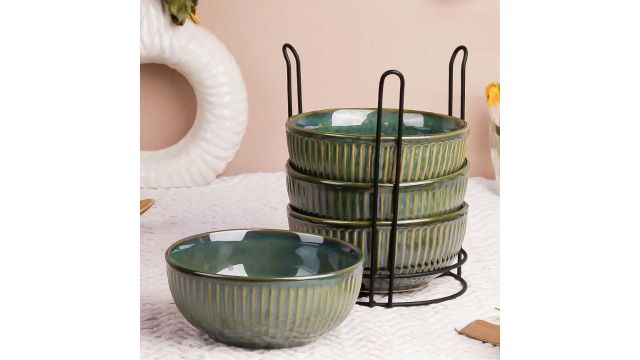 The Earth Store Glam Green Ceramic Bowl Set