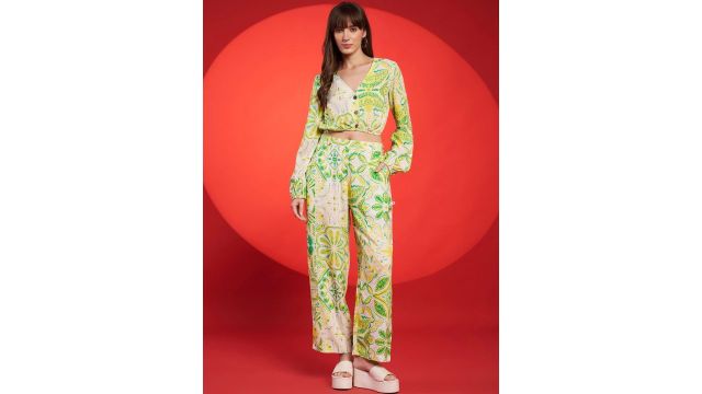 KALAMIR tropical printed top with palazzos