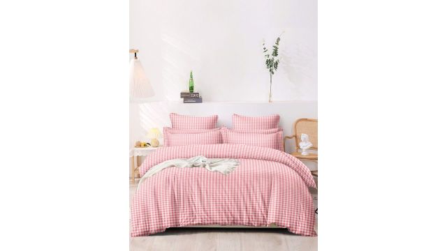 MORADO pink and white checked queen set