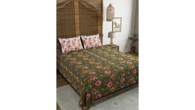 Sangria green floral pure cotton set