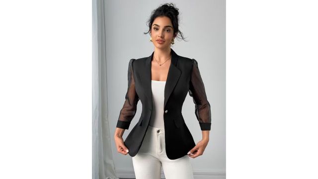 Women's Solid Color Spliced Waist Casual Blazer 