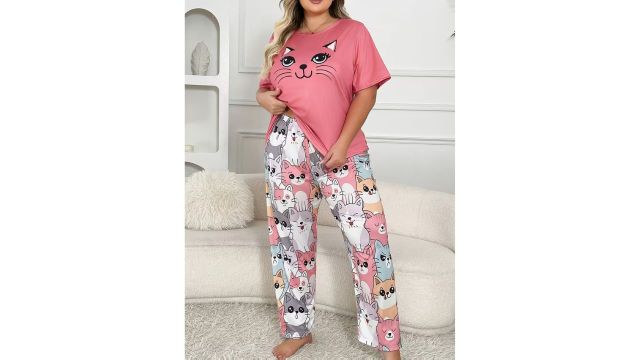 animal print plus-size sleepwear set