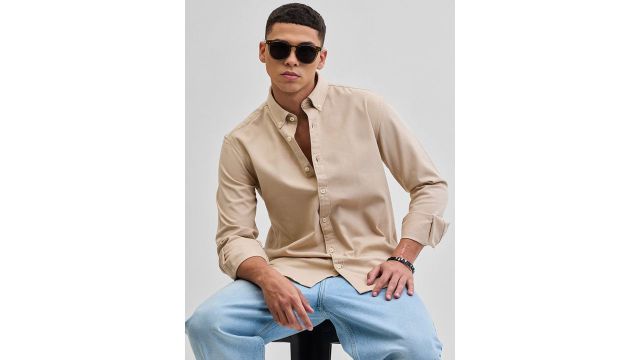 beige classic button-down collar casual shirt