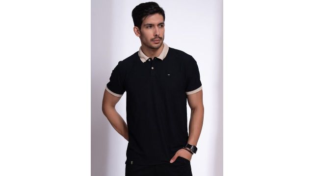 black and beige regular fit polo