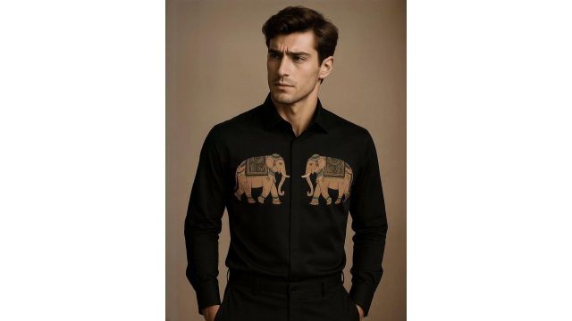 black animal printed party shirt