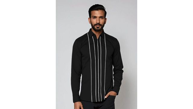 black printed satin stretch party shirt