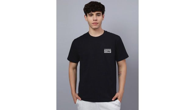 black & white brand logo Cons printed round neck t-shirt