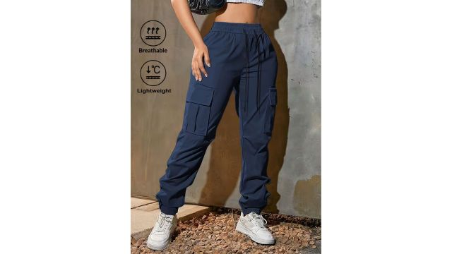 fashion casual trendy solid color drawstring waist cargo pants