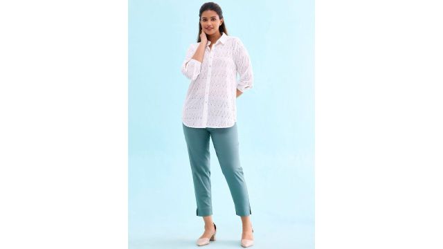 green relaxed cigarette trousers