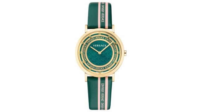 The green textured leather watch