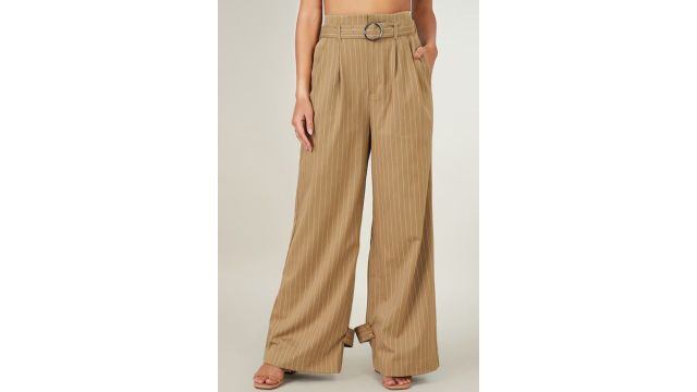 khaki striped women regular fit pant