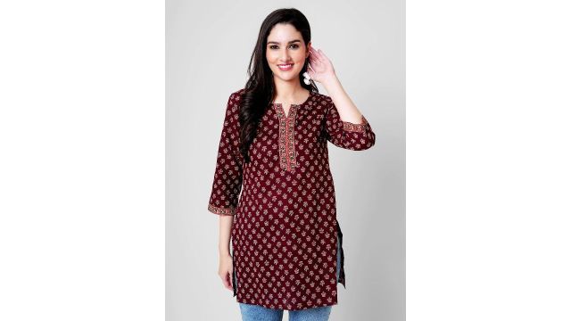maroon Print Ethnic Cotton Top