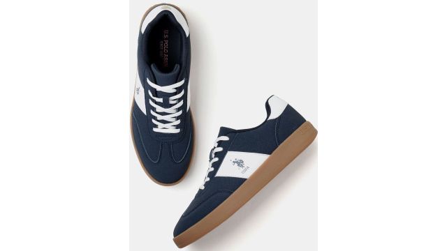 navy colourblocked suede sneakers 