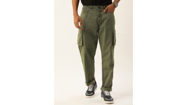 olive straight-fit cargos