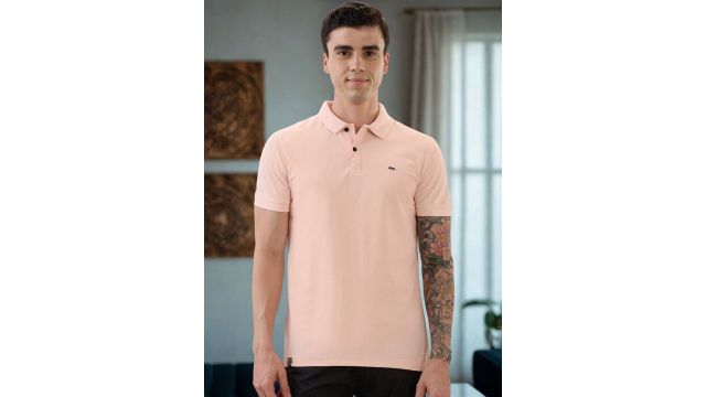 peach men polo collar Dri-FIT slim fit T-shirt