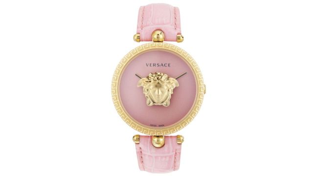 pink embellished leather watch