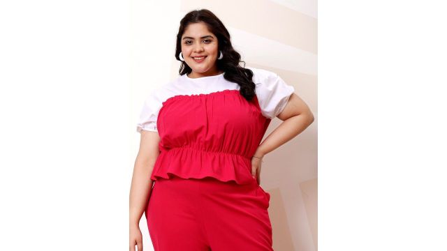plus-size colourblocked puff-sleeve top