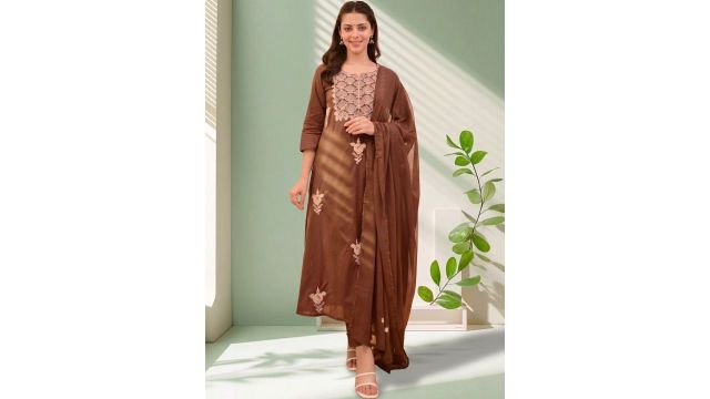 rust floral embroidered panelled kurta